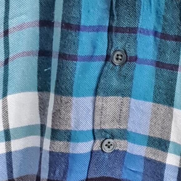 Talbots Blue Plaid Light Flannel Button Down Top Small P - Picture 3 of 8